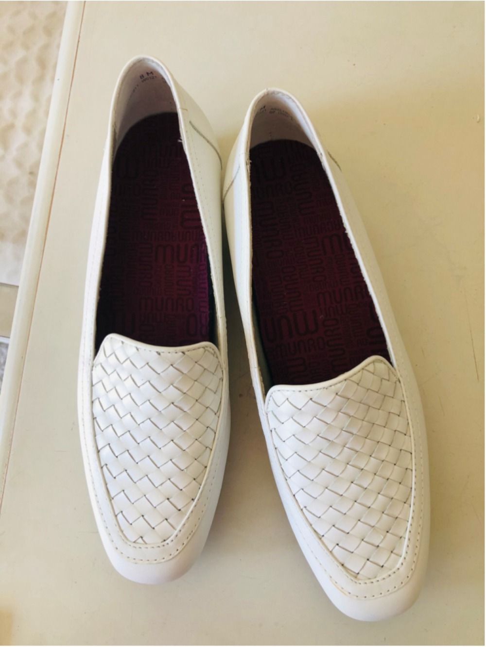 Size 8M Munro Karter White Leather Loafer Basketweave Quiet Luxury Office Chic - Picture 12 of 12